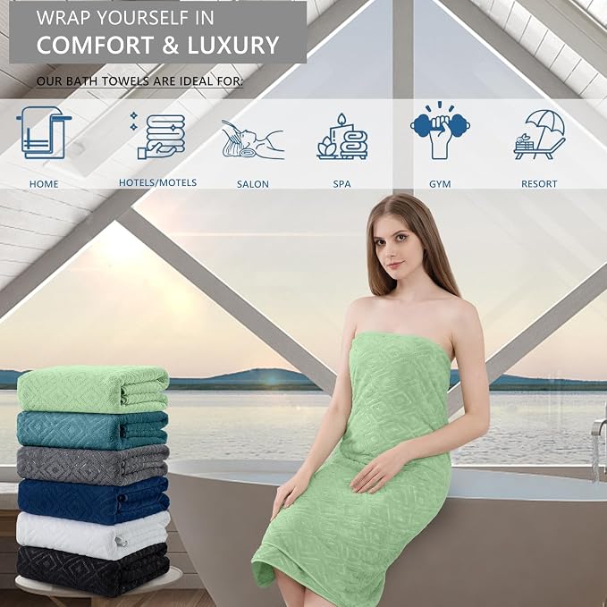 Bath Towel Set of 4 Extra Large Bath Sheet 35"x70" Oversized Bath Towel Soft Microfiber Bathroom Towel for Adults Highly Absorbent Quick Dry Towel Set for Bathroom,Hotel,Shower Towel Bath Sheet Green - Image 4