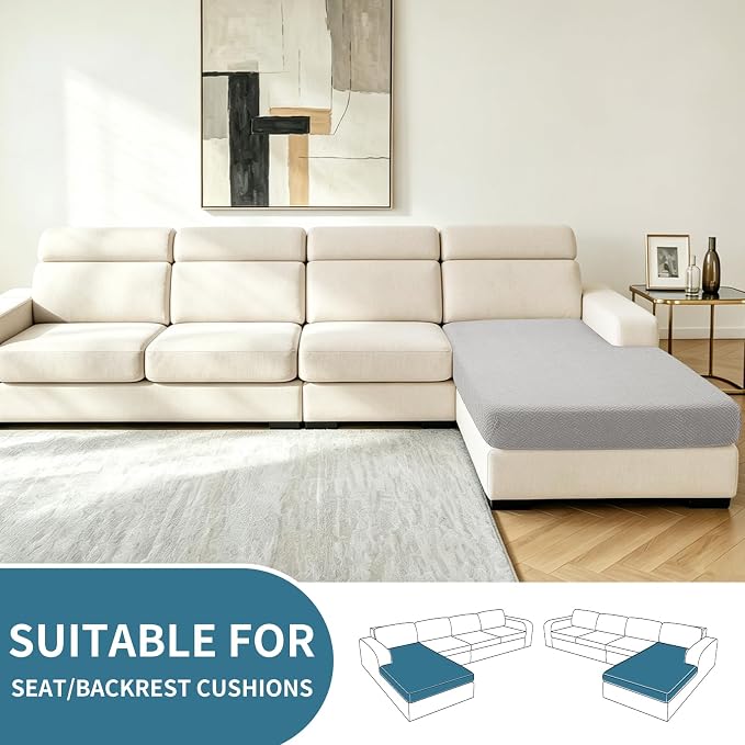 XINEAGE Chaise Cover for L Shaped Sofa,Sectional Couch Covers for Pets,Non Slip Sofa Seat Cover Washable,Sofa Slipcovers with Elastic Bottom(1 Piece Chaise Cover,Sliver Grey) - Image 2