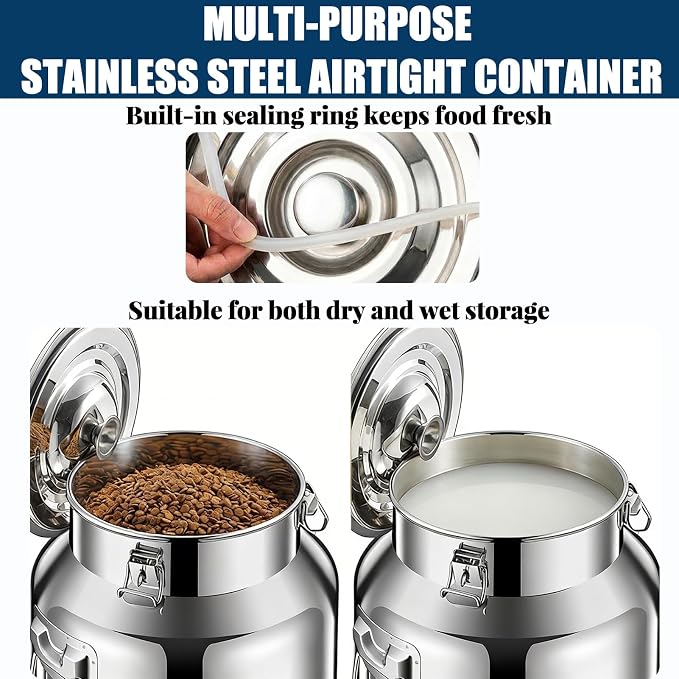 25 Lbs Stainless Steel Dog Food Storage Container with Scoop, Large Metal Dog Food Bin with Airtight Lid & Locking Clamp, Pet Food Container for Dogs & Cats, Keep Fresh, Easy to Clean - Image 5