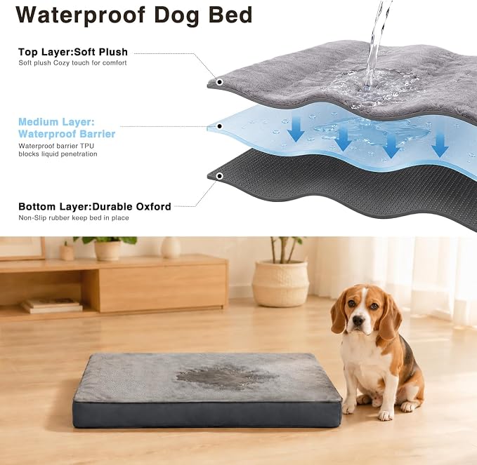NUPIDA Waterproof Dog Bed for XXL Crate with Washable Cover, 47x29, Grey | TPU Waterproof Layer, Easy Clean Cover, Soft Plush Surface, Durable Oxford Fabric, Non-Slip Bottom, For Extra Large Breeds - Image 6