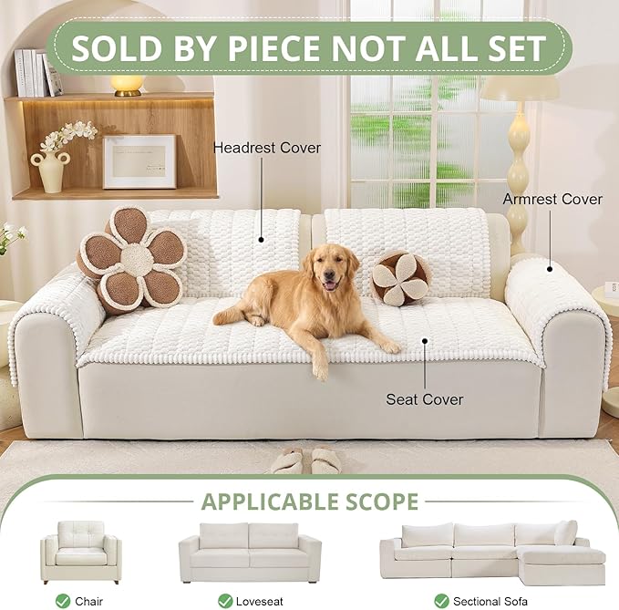 OstepDecor Couch Cover for Dogs, Washable Non Slip Sofa Cover for Pets, Soft Couch Covers for Sofa, Loveseat and Sectional, Furniture Protector Against Pet Hair & Scratches (27.6" x 47.2", White) - Image 4