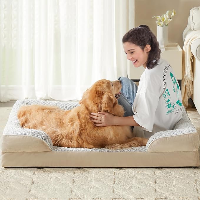 LEXTRO Orthopedic XXL Dog Bed, Washable Dog Beds for Extra Large Dogs | 48x35 Inch Non-Slip Bottom Dog Sofa for Senior Dogs and Pet Couch Bed with Waterproof Lining , Washable Removable Cover - Image 7