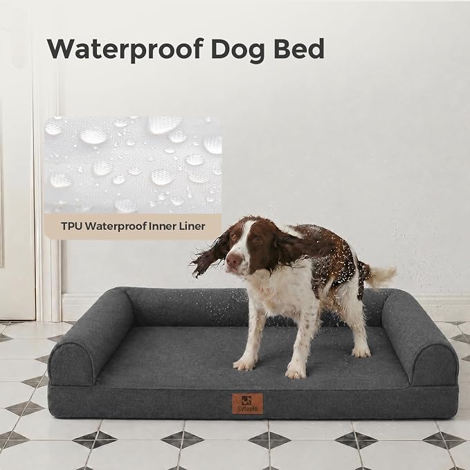 Sytopia 42 Inch Indestructible Orthopedic Dog Bed for Extra Large Dogs, Chew Proof Waterproof Pet Couch Bed with Sides, Egg Crate Foam, Removable Washable Cover, Great Pet Gift, Dark Grey - Image 5