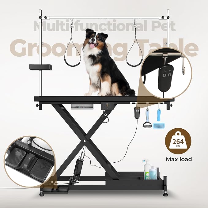 Electric Lift Pet Dog Grooming Table, Upgrade 50 Inch Heavy Duty 9'' -36'' Adjustable Height Professional Pet Grooming Table with Tool Organizer, Adjustable Overhead Arm for Large Dogs at Home, Black - Image 2