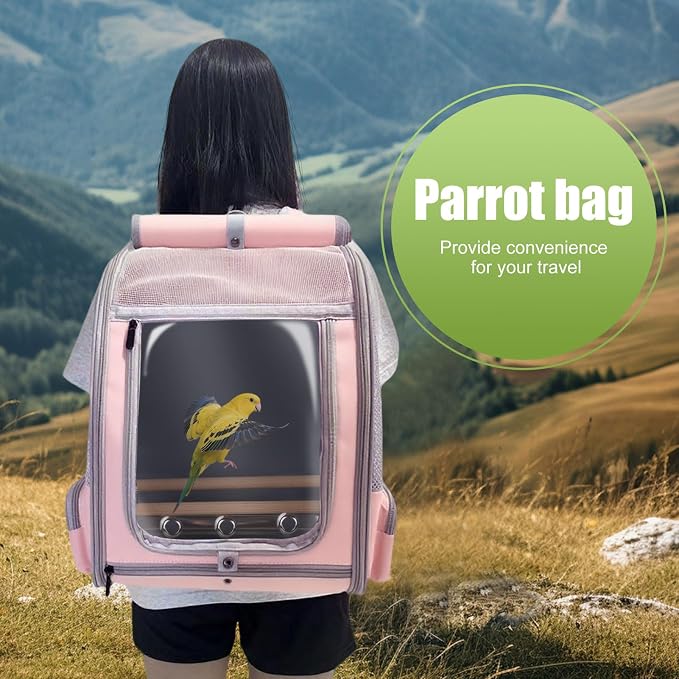 Parrot Carrier Backpack with Front Zipper Opening, Bird Travel Carrier Cage with Standing Perches and Metal Tray, Breathable Portable Transport Bag for Parakeet, Budgie, Conure, Cockatiel, Parrot - Image 8