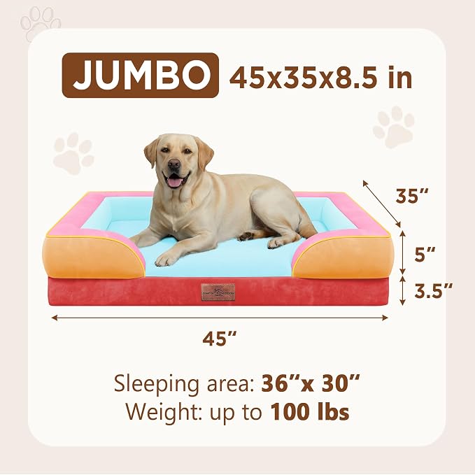 Comfort Expression Orthopedic Dog Bed for Extra Large Dogs with Bolster | Waterproof Dog Couch Bed with Washable Cover & Non-Slip Bottom, Supportive Egg Crate Foam XL Pet Bed, 45x35 Inch - Image 8