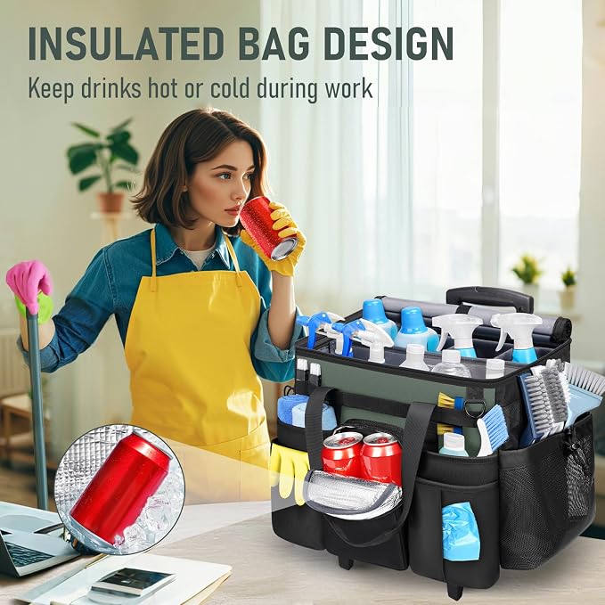 Ytonet Cleaning Caddy with Wheels, Extra Large Rolling Cleaning Caddy Bag with Detachable Trolley for Housekeepers, Water Resistant Cleaner Supplies Organizer with Wheels for Kitchen, Tool Organizer - Image 4