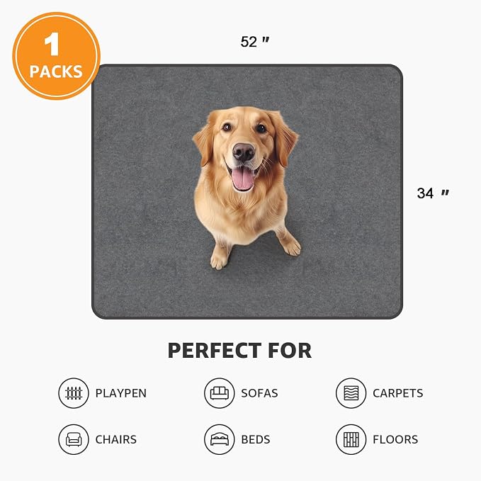Washable Dog Pee Pads: 34x52 1 Pack Reusable Whelping Pads, Absorb Dog Mats Non-Slip Puppy Training Pads for Whelping, Potty, Training, Playpen, Crate - Image 5