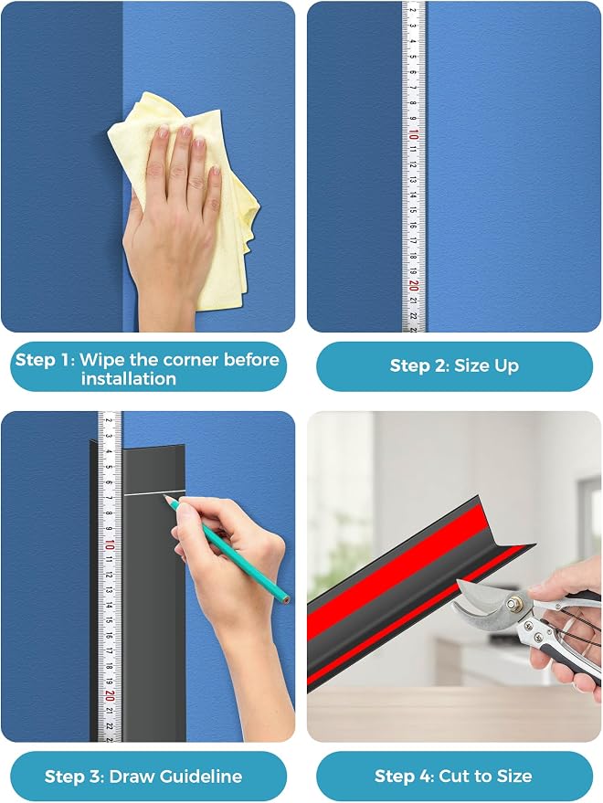 MONOID Wall Corner Protector, 2 PCS Furniture Edge Protection, PC Anti-Bump Guards Avoid Scratching Corner Trim for Door Frame, Table, Countertop, Stair, Self-Adhesive, Black, 1.97IN×47.24IN/5CM×120CM - Image 4