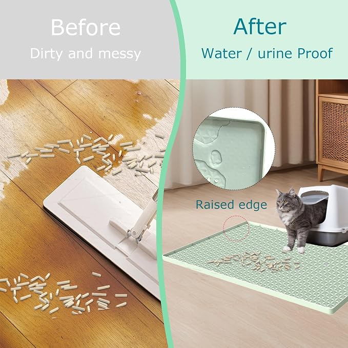 Cat Litter Mat for Litter Box, Silicone Large Cat Litter Trapping Mat - 51.2x25.6 in, Waterproof & Non-Slip, Durable & Easy Clean, Green - Image 7