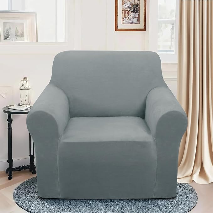 U-NICE HOME Velvet Chair Sofa Covers Stretch Couch Cover Furniture Protector Sofa Slipcover for Dogs (Chair, Light Grey) - Image 2