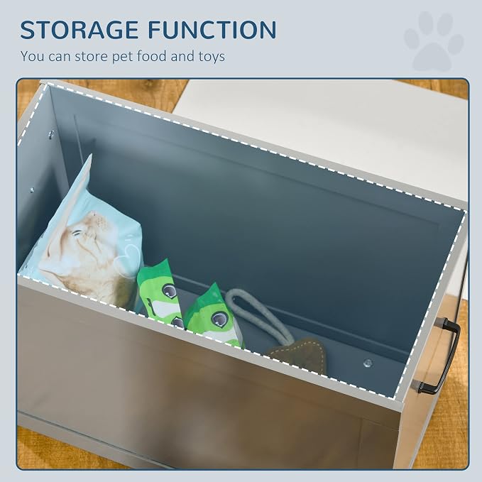 PawHut Raised Pet Feeding Storage Station with 2 Stainless Steel Bowls Base for Large Dogs and Other Large Pets, Gray | with2 Stainless Steel Bowls Base for Other Large Pets - Image 8