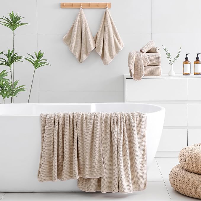 18 Piece Microfiber Bath Towels Set - 6 Bath Sheets,6 Hand Towels And 6 Washcloths,Soft Family Towels,Highly Absorbent Bathroom Towel,Quick Dry Shower Towel Luxury Towels For Hotel Spa Dorm-Camel - Image 6