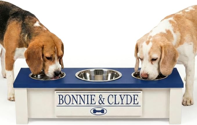 3 Bowl Dog Feeding Station, Personalized Triple Bowl Food Stand Small Dogs | Farmhouse Style, Elevated Wood Stand, Storage Container, Stainless Steel Bowls, Raised Feeder, Small Breed, Made in USA by GrooveThisWoodshop