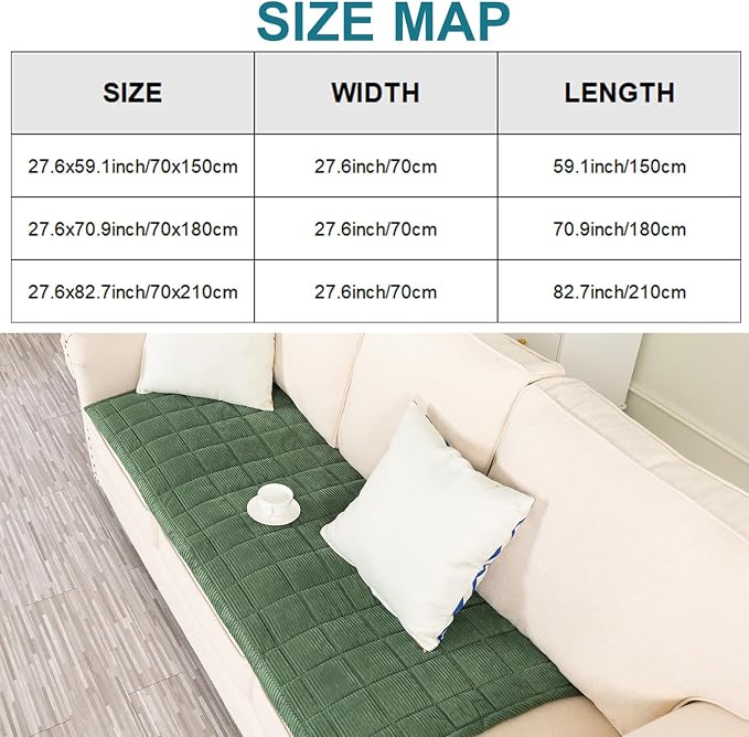 KRFOONN Non Slip Couch Cover for Dogs Washable Sofa Covers for 3 Cushion Couch Cushion Covers Sofa Slipcovers Couches Furniture Protector with Elastic Straps for Dogs Pets Mat (Green, 27.6" x 82.7") - Image 8