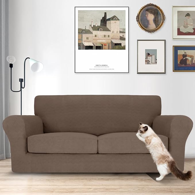 MAXIJIN 3 Piece Couch Covers for 2 Cushion Couch Sofa Cover, Stretch Loveseat Sofa Slipcovers for Sofas with 2 Large Cushions, Thick Dogs Pet Furniture Covers (71"-91", Brown) - Image 2