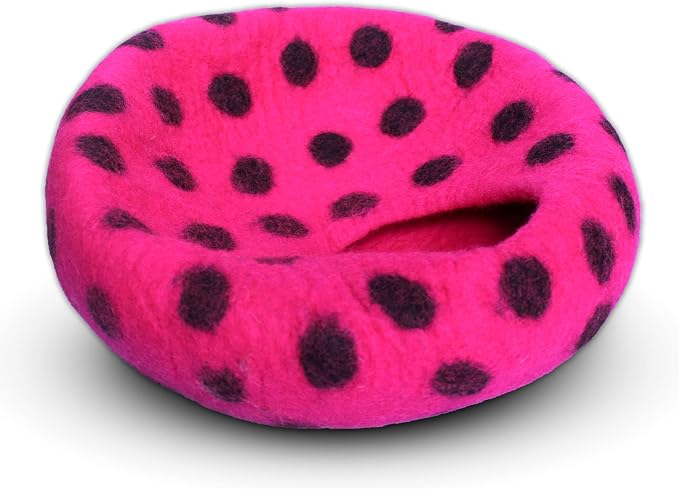 Woolygon Premium Felt Cat Cave Bed – Wool Kitty Beds Handcrafted Kitten Caves Bed for Indoor Cats - Made from Merino Wool, Foldable Cat Hideaway Covered Cat House Pod (Pink Polka) - Image 7