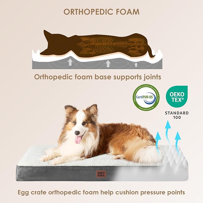EHEYCIGA Orthopedic Dog Bed Large with Removable Washable Cover, 50IN Beige | Egg Crate Foam Support, Durable Oxford fabric, Non-Slip Bottom, Machine Washable, Soft Waterproof Plush Pet Bed Mat For Crate - Image 2
