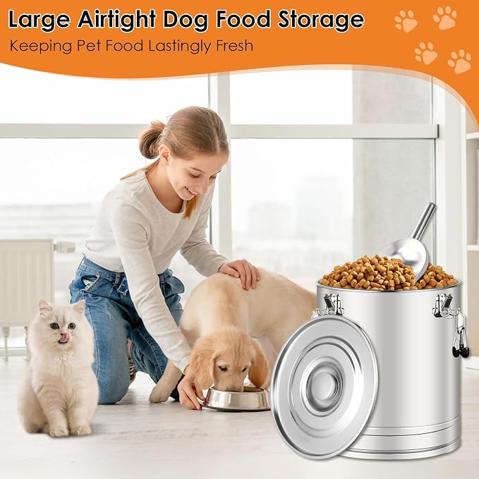 Stainless Steel Dog Food Storage Container,30LB/35LB Airtight Dog Food Storage Container with Lid to Keep Fresh,Easy Clean Large Pet Food Storage Container with Scoop for Cat Food,Chicken Feed,Rice - Image 2