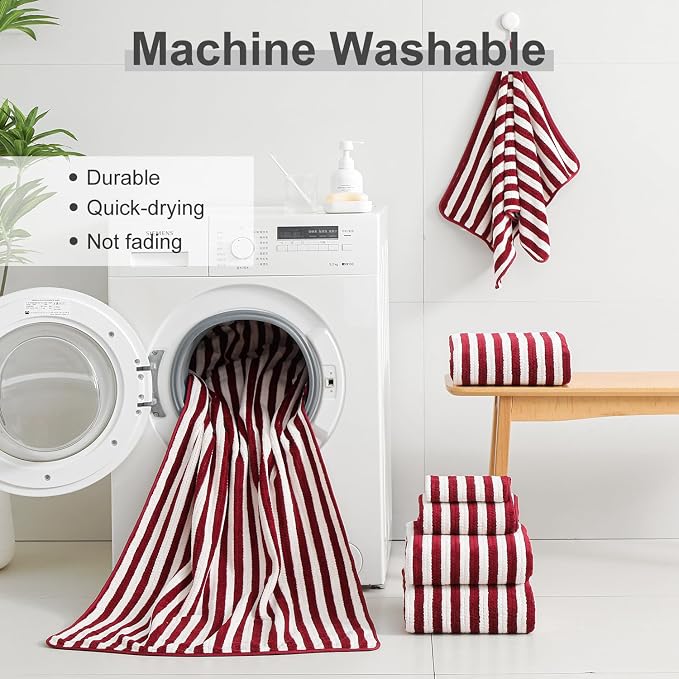 Smuge 18 Pcs Bath Towel Set, Include 6 Bath Towel Sheets, 6 Hand Towels and 6 Washcloths - Highly Absorbent Quick Dry Microfiber,Ultra Soft Bathroom Towel Set with Hanging Loop - Wine - Image 6