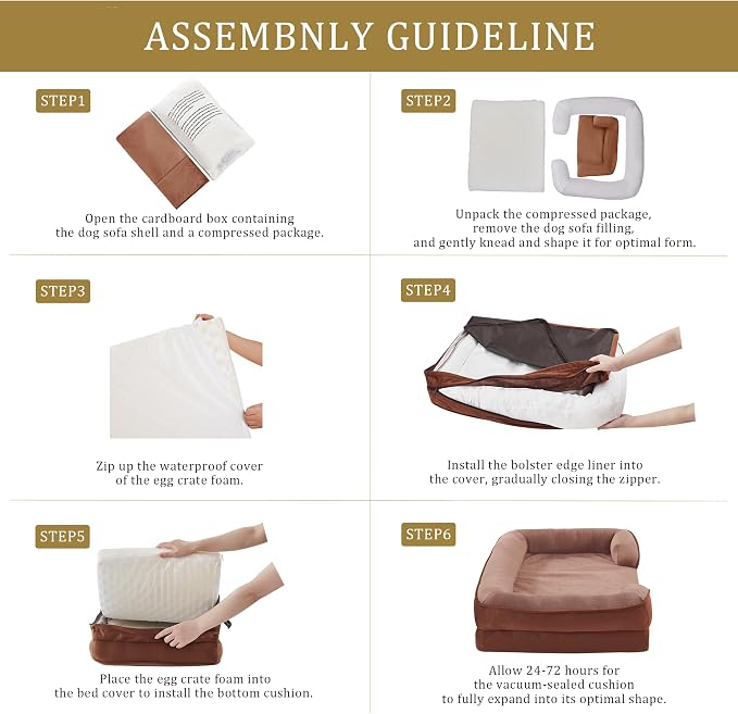 Bedfolks Orthopedic Dog Bed, Waterproof Dog Sofa Bed for Large Dogs, Egg Foam Pet Couch Bed with Removable Washable Cover and Nonslip Bottom, Brown - Image 6
