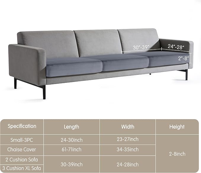 Hokway Velvet Couch Cushion Covers Water Resistant Seat Covers Stretch Sofa Cushion Protector(3 Cushion XL-Sofa, Grey) - Image 2
