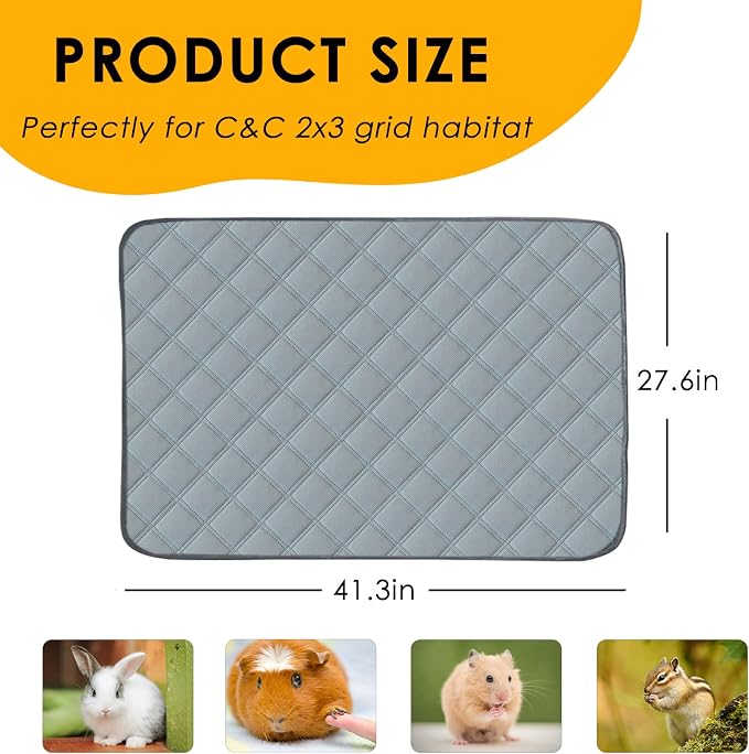 2 Pack Guinea Pig Cage Liners for C&C 2x3 Habitat Washable Guinea Pig Bedding Super Absorbent | Waterproof | Non Slip| Reusable Guinea Pig Pee Pads for Small Animals Cage - 41.3" x 27.6" - Image 2