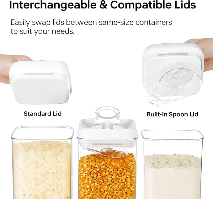 Felli Flip Tite Food Storage Container 5" LARGE 5pk Set + No Residue Label, Airtight Lid Easy Lock Top Stackable, Plastic Canister Jar for Pantry Kitchen Fridge Organizer Pasta Protein Powder Spice - Image 7