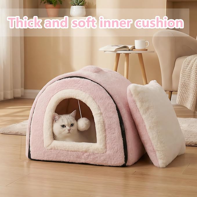 Cat Bed for Indoor Cats，Foldable cat cave，Anti-Slip & Water-Resistant Bottom，cat Houses for Indoor Cats or Small Dogs, Kitten Tent, Rabbit Bed (Pink, L:(17.5"×16.9"×15.9")) - Image 4
