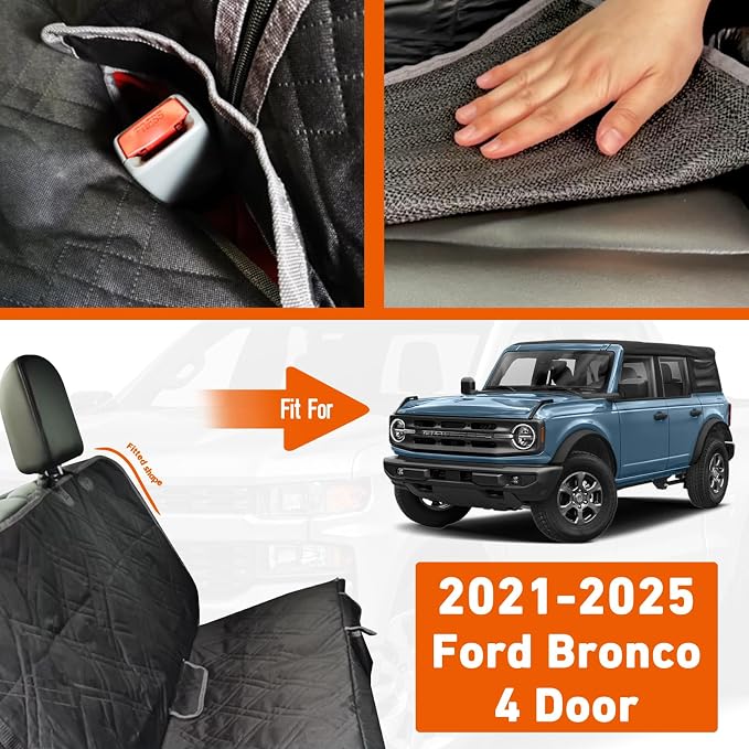Dog Car Seat Cover for Ford Bronco 4 Door 2021-2025 | Waterproof Pet Bench Seat Cover for Back Seat, 600D Heavy Duty Scratch Proof Nonslip Truck Seat Covers for Dogs - Image 2