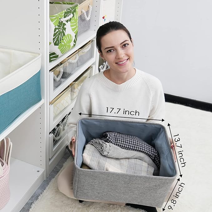 TheWarmHome Fabric Storage Bins Baskets for Organizing, Large Sturdy Storage Basket W/Handles, Decorative Foldable Storage Baskets for Shelves Closet Nursery Toy (X Large - 3 Pack 17.7L×13.8W×9.8H) - Image 2