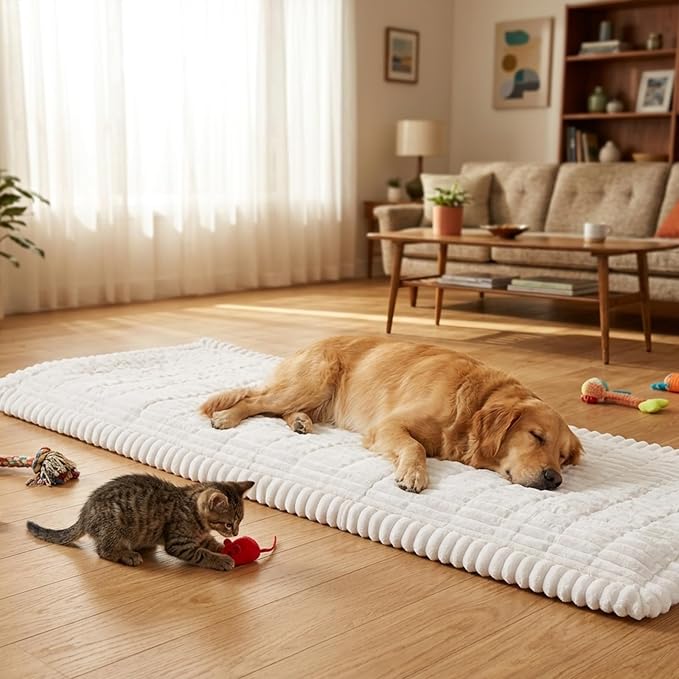 Fixwal Pet and Family Friendly Couch Covers, Washable Non-Slip Dog Mat with Waterproof Backing, Soft Plush Protector for Sofa, Car Seat, Bedside, Playpen, Camping (White, 27.6" x 59.1") - Image 9