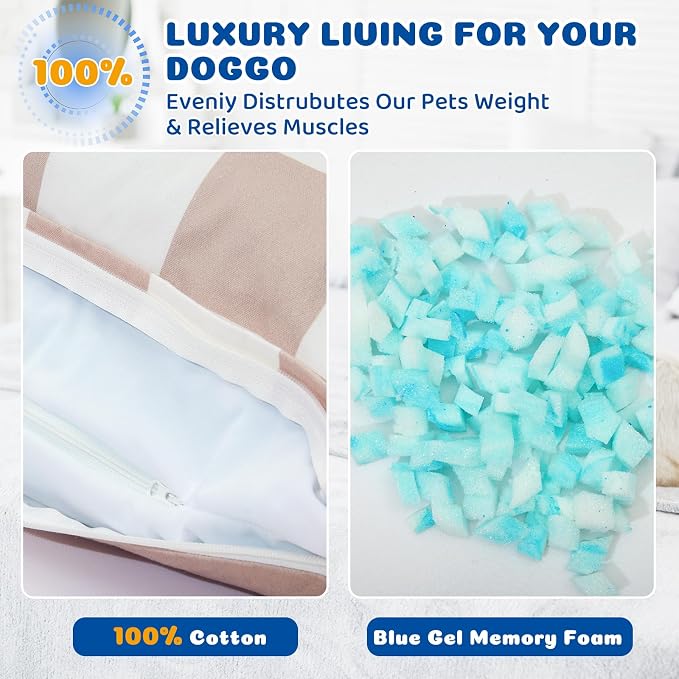 Medium Dog Bed with Removable Washable Cover for Small Dogs Deluxe Plush Dog Crate Beds Comfy Kennel Pad Waterproof Lining and Blue Gel Memory Foam Memory Foam（Brown 30 * 20 * 4in） - Image 5
