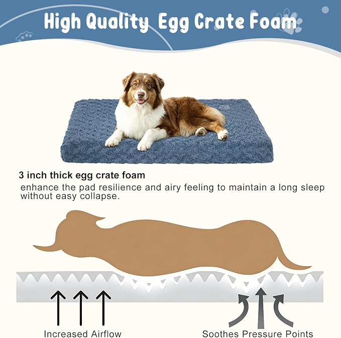 EMPSIGN Dog Bed Mat Crate Pad Mattress, Ultra Soft Pet Kennel, Navy, Large | Reversible(Cool & Warm), Waterproof Linings, Removable Machine Washable Cover, for 36" Dog Crate, Soft Rose Plush/Canvas - Image 2