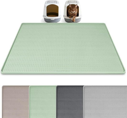 Silicone Cat Litter Mat 47" x 35" Cat Mat for Litter Box, Green | Extra Large Cat Litter Trapping Mat for Floor, Waterproof, Non-Slip Kitty Litter Box Mat with Raised Edge, Easy to Clean by Bartuke