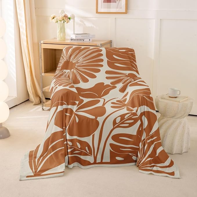 Erosebridal Orange Flower Sofa Cover Boho Floral Couch Cover 71" X 91" Abstract Aesthetic Minimalist Couch Protector Vintage Art 70S Modern Sofa Slipcover for Adult Women Teens, Washable Non Slip - Image 2
