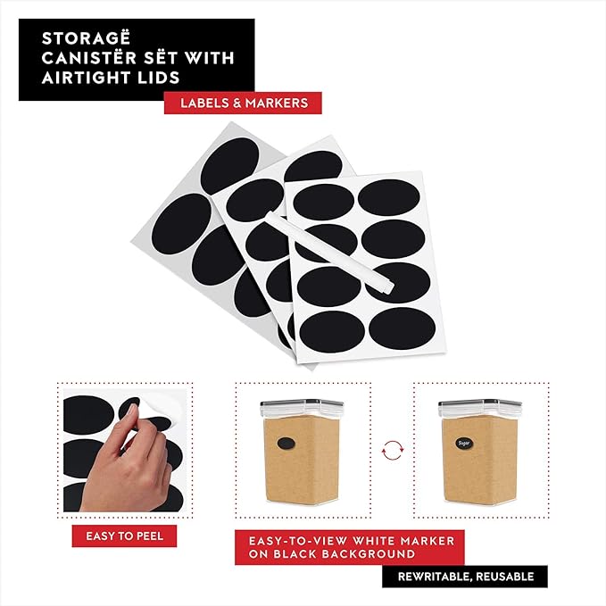 Extra Large Flour and Sugar Storage Containers 6.5L/220 Fl. oz; Set of 2 Plastic Bulk Airtight Food Storage Rice Containers With Lids - Kitchen Pantry Organizer and Storage Canisters, Marker & Labels - Image 6