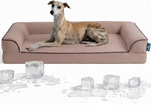 Cooling Dog Bed for Summer, Extra Large Orthopedic Cool Pet Bed with Sides, Q-Max >0.45, Egg Crate Foam with Removable Washable Cover for Large Dogs, Dusty Rose by blunique