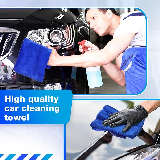 Nuenen 140 Pcs Microfiber Cleaning Cloths for Cars Ultra Absorbent Car Towels Drying Reusable Cleaning Supplies House Kitchen Window Microfiber Towel (Blue,16 x 16 Inch) - Image 3