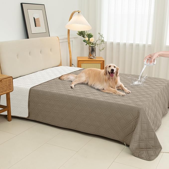 Dog Bed Cover 82"x92", Khaki+Off White | 100% Waterproof, 7-Layer Reversible, Washable, For Furniture Couch Sofa Car by Unknown