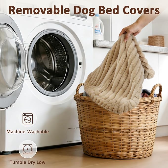Dog Bed Medium Size Dog, Flat Pet Beds with Removable Washable Cover, Pet Mat Cute Crate Bed Thick Shredded Chopped Crate Foam & Anti Slip Bottom for Indoor, Beige - Image 6