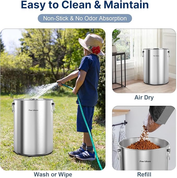 Paw Libero 2PK 25 Lbs Stainless Steel Dog Food Storage Container with Airtight Lid & Ceramic Bone Handle, Large Metal Dog Food Bin for Dogs & Cats, Keep Fresh, Easy to Clean - Image 6