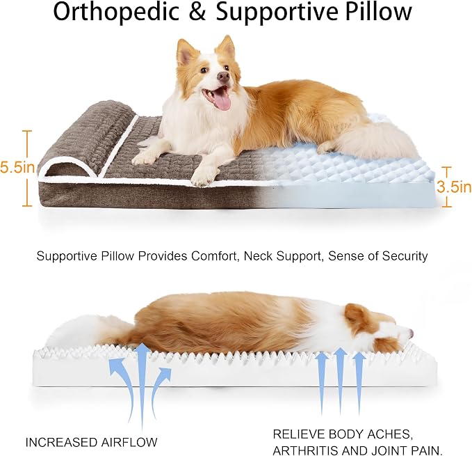 Orthopedic Medium Dog Bed Pillow Pet Sofa Bed 30''X20'' Taupe | Egg-Crate Foam Pet Couch Medium Size Dog, Waterproof Removable Washable Cover,Furry Puppy Crate Mat With Nonskid Bottom - Image 6
