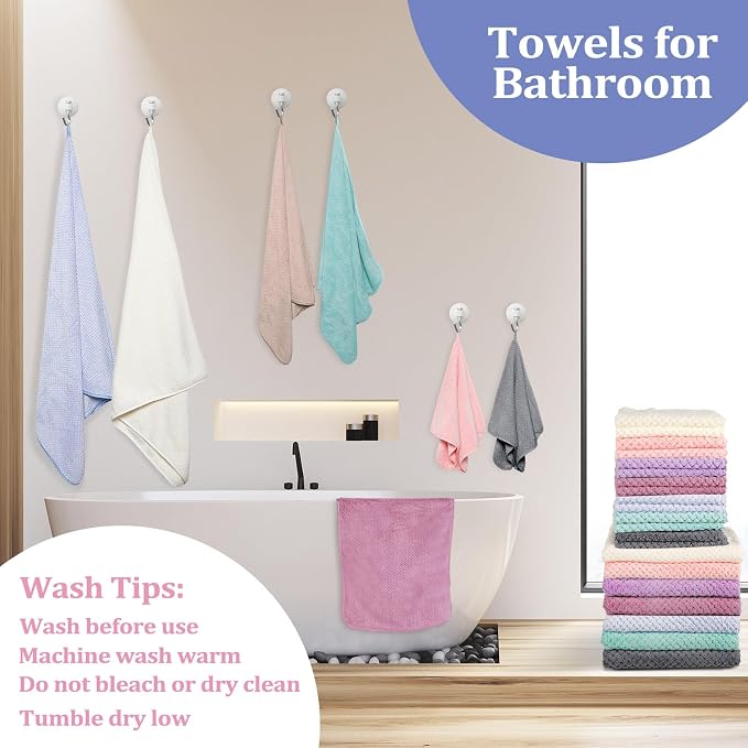 Peryiter 32 Pcs Towels and Washcloths Sets Towel Set of 8, 8 Bath Sheets 8 Washcloth 16 Hand Towels Coral Velvet Microfiber Towel, Soft Absorbent Quick Drying for Beach Pool Bathroom Hotel Spa Shower - Image 4
