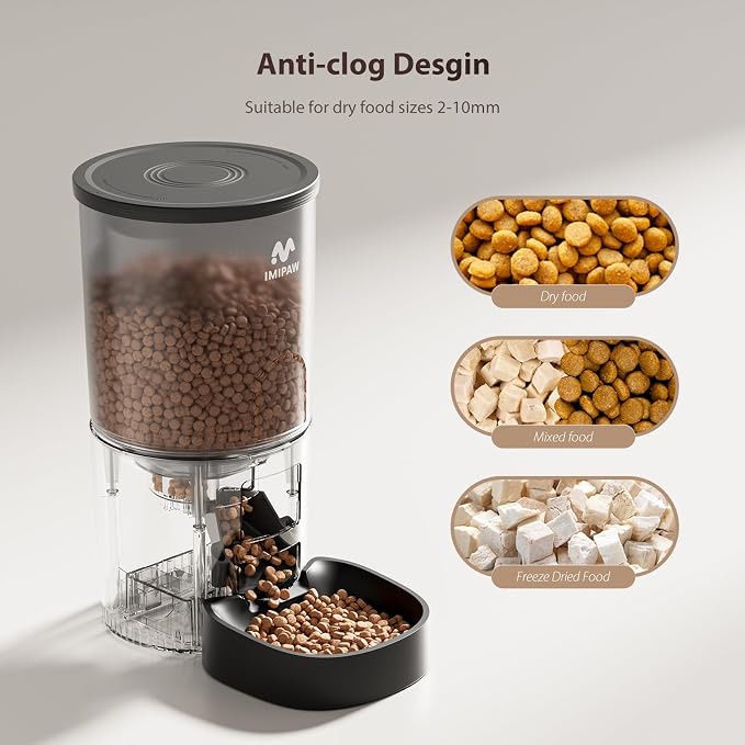IMIPAW Automatic Cat Feeders, 5L Large Capacity, Timed Feeding Dry Food, Dual Power Design, Programmable Portion Size, 1-6 Meals Per Day, with Desiccant, Suitable for Small Pets Food Dispenser, Black - Image 4