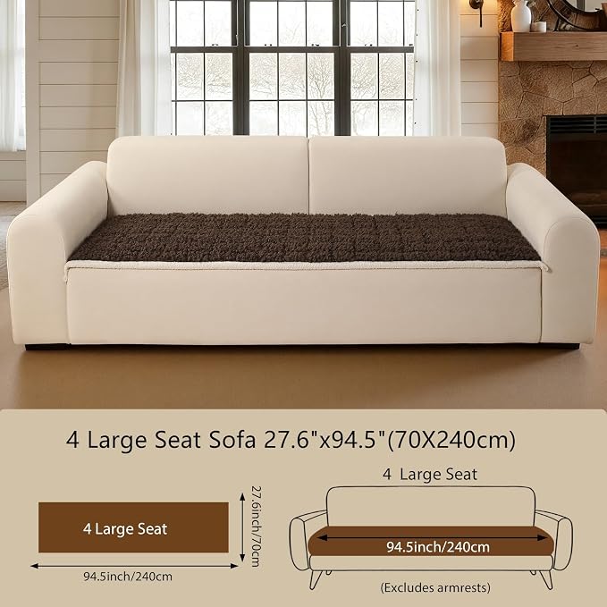 OHSIO Couch Cover for Pets, Washable Non-Slip Sofa Cover Pet Friendly, Soft Fuzzy Teddy Fleece Sofa Slipcover for 4 Cushion Sofa Furniture Protector (Brown, 27.6" x 94.5") - Image 2