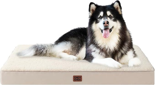 EHEYCIGA Orthopedic Dog Bed Large with Removable Washable Cover, 47IN Camel | Egg Crate Foam Support, Durable Oxford fabric, Non-Slip Bottom, Machine Washable, Soft Waterproof Plush Pet Bed Mat For Crate by EHEYCIGA