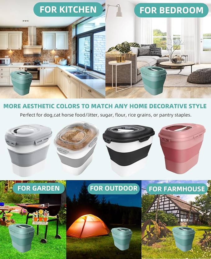 30-35Lbs Dog Food Storage Container Airtight,Collapsible Dog Food Container | Large Pet Food Storage Container with Double Airtight Seal & Magnetic Lid,Cat Food Container with Wheels,2Pcs Container,Scoop - Image 8