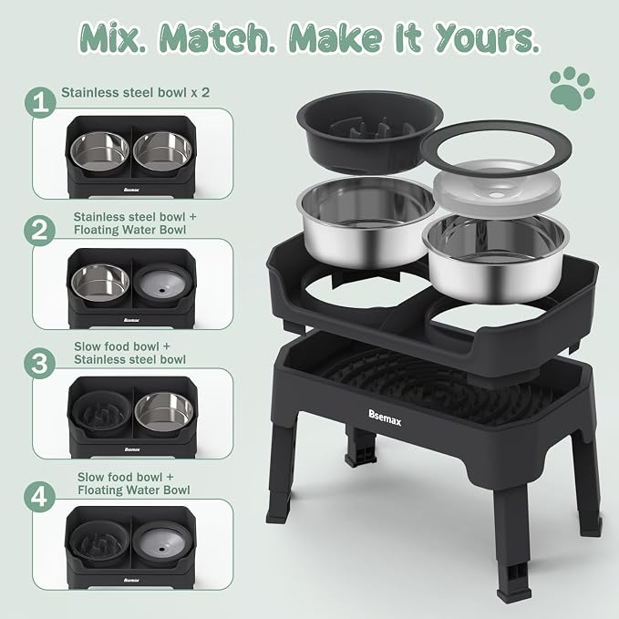 4 in 1 Adjustable Elevated Dog Bowls with 2*Stainless Steel Bowls, Anti-Spill Water Bowl, 4 Heights Raised Dog Bowl Stand for Small to Medium & Growing Large Puppies, Anti-Slip, Mess Proof Design - Image 3