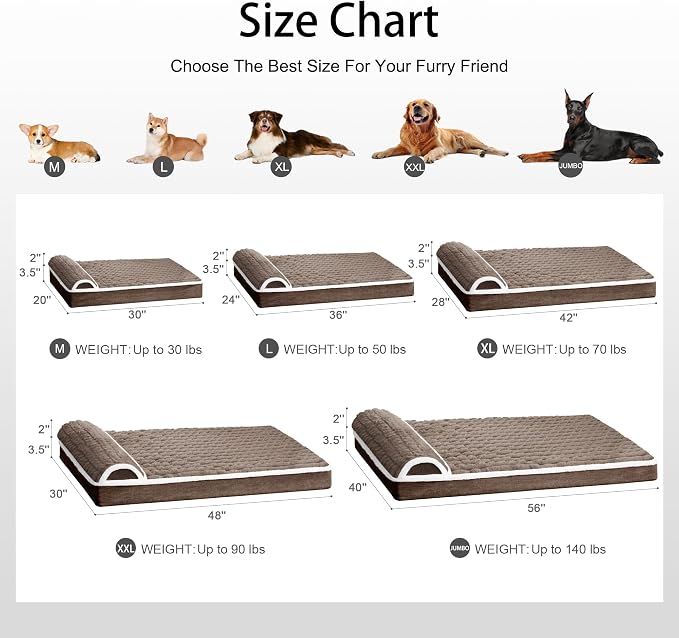 Orthopedic Medium Dog Bed Pillow Pet Sofa Bed 30''X20'' Taupe | Egg-Crate Foam Pet Couch Medium Size Dog, Waterproof Removable Washable Cover,Furry Puppy Crate Mat With Nonskid Bottom - Image 7